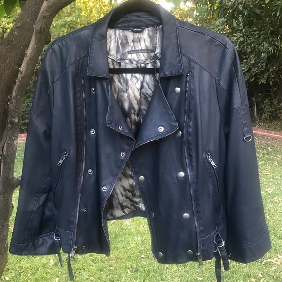 Line Navy Blue Lambskin Cropped Jacket, Size L - Picture 7 of 12